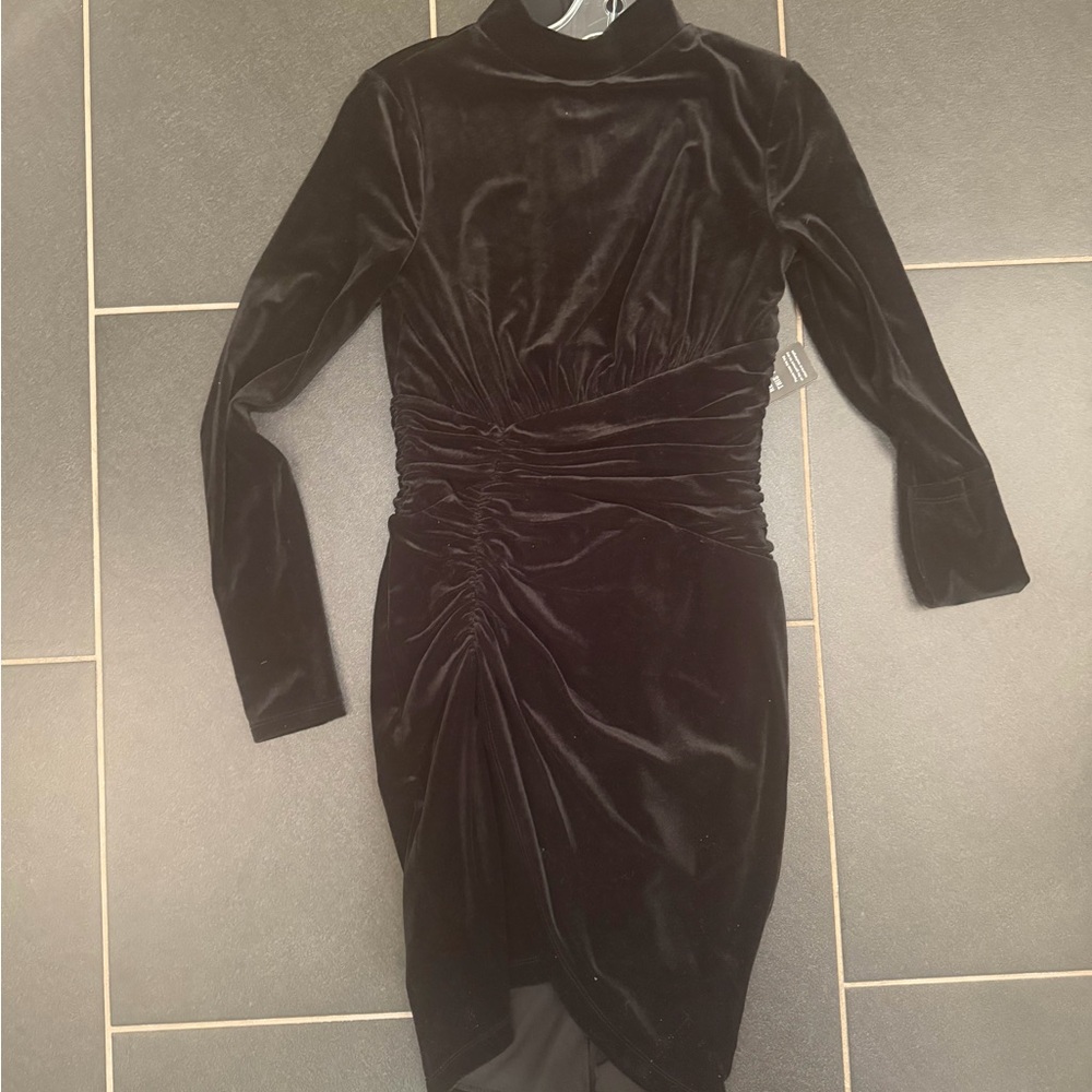 Express Black Velvet Long Sleeve Dress xs mock neck